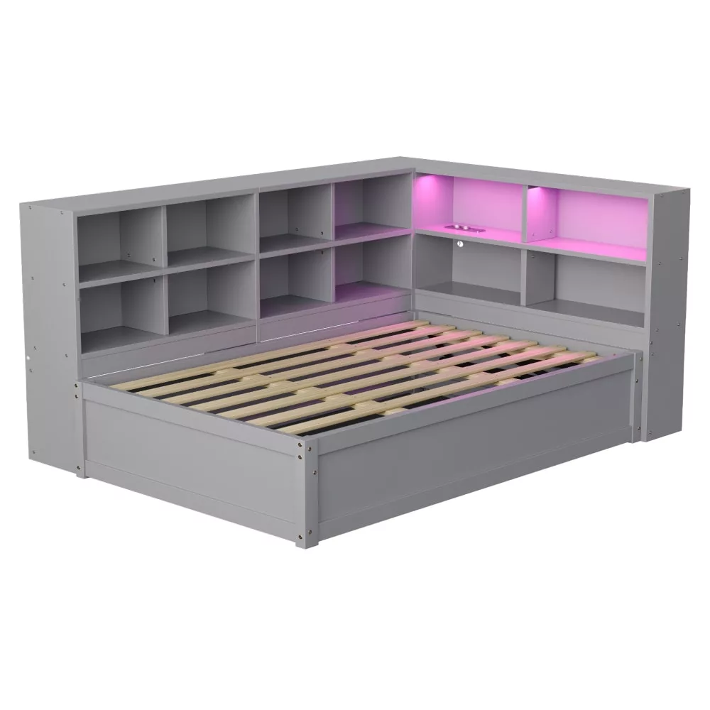 Canapé-lit en pin avec led et rangement