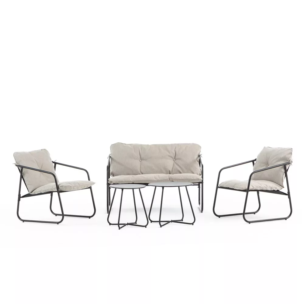 Set lounge avec canapé, 2 fauteuils et 2 tables