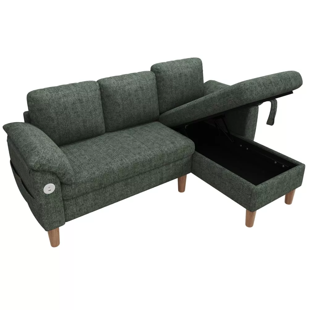 Canapé d'angle en chenille avec usb et type-c