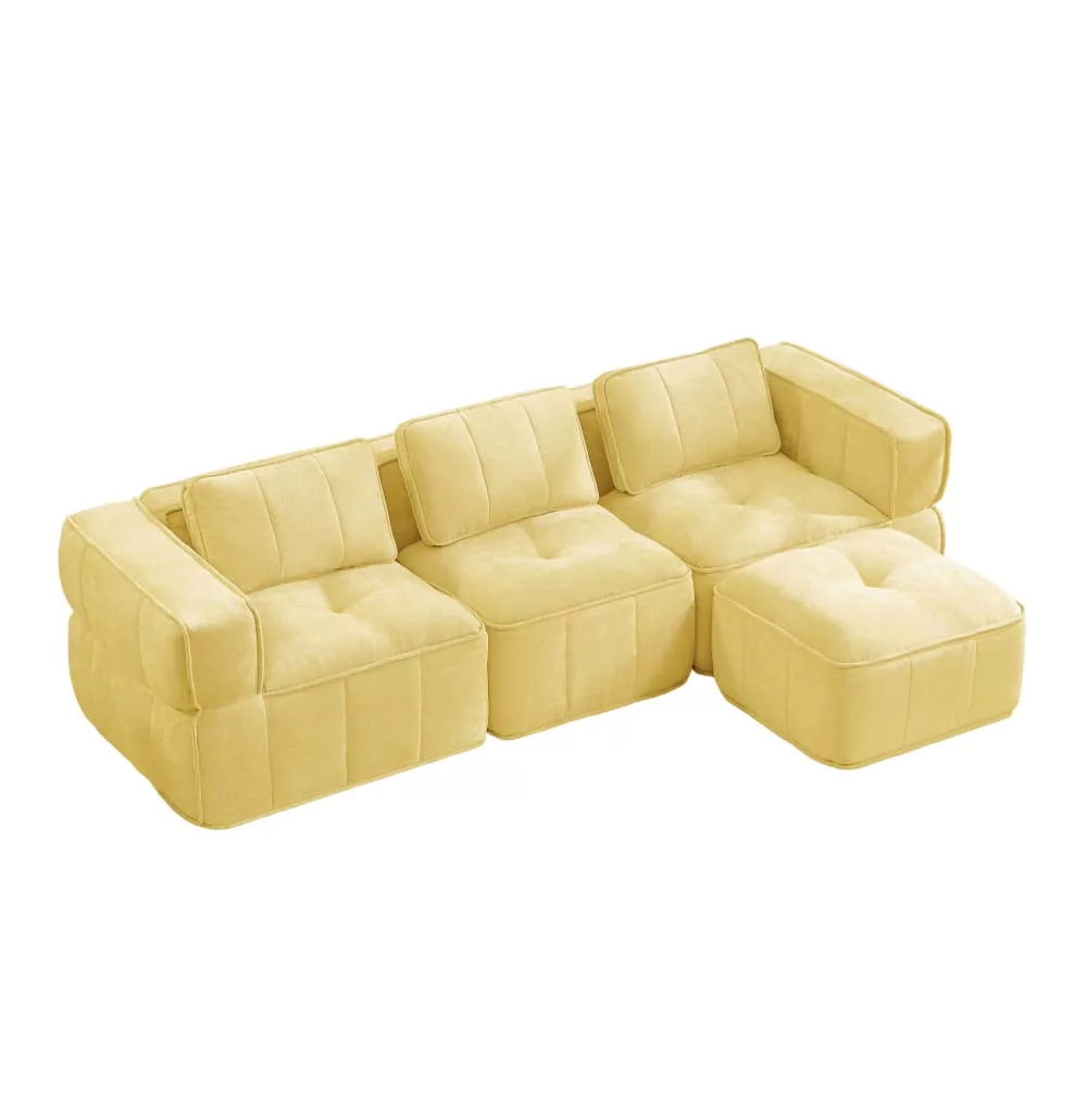 Canapé modulable en tissu polyester avec pouf