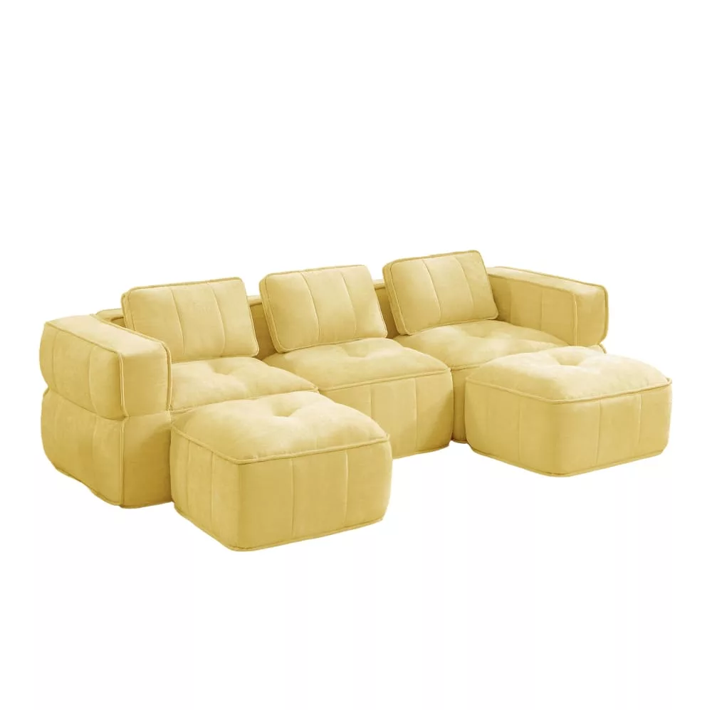 Canapé modulable 3 places en polyester avec 2 poufs
