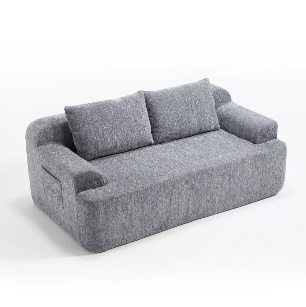 Canapé modulable 2 places en velours polyester avec coussins