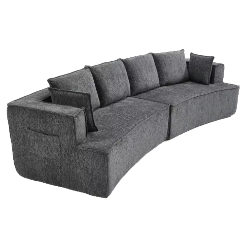 Canapé courbé 4 places en velours polyester côtelé