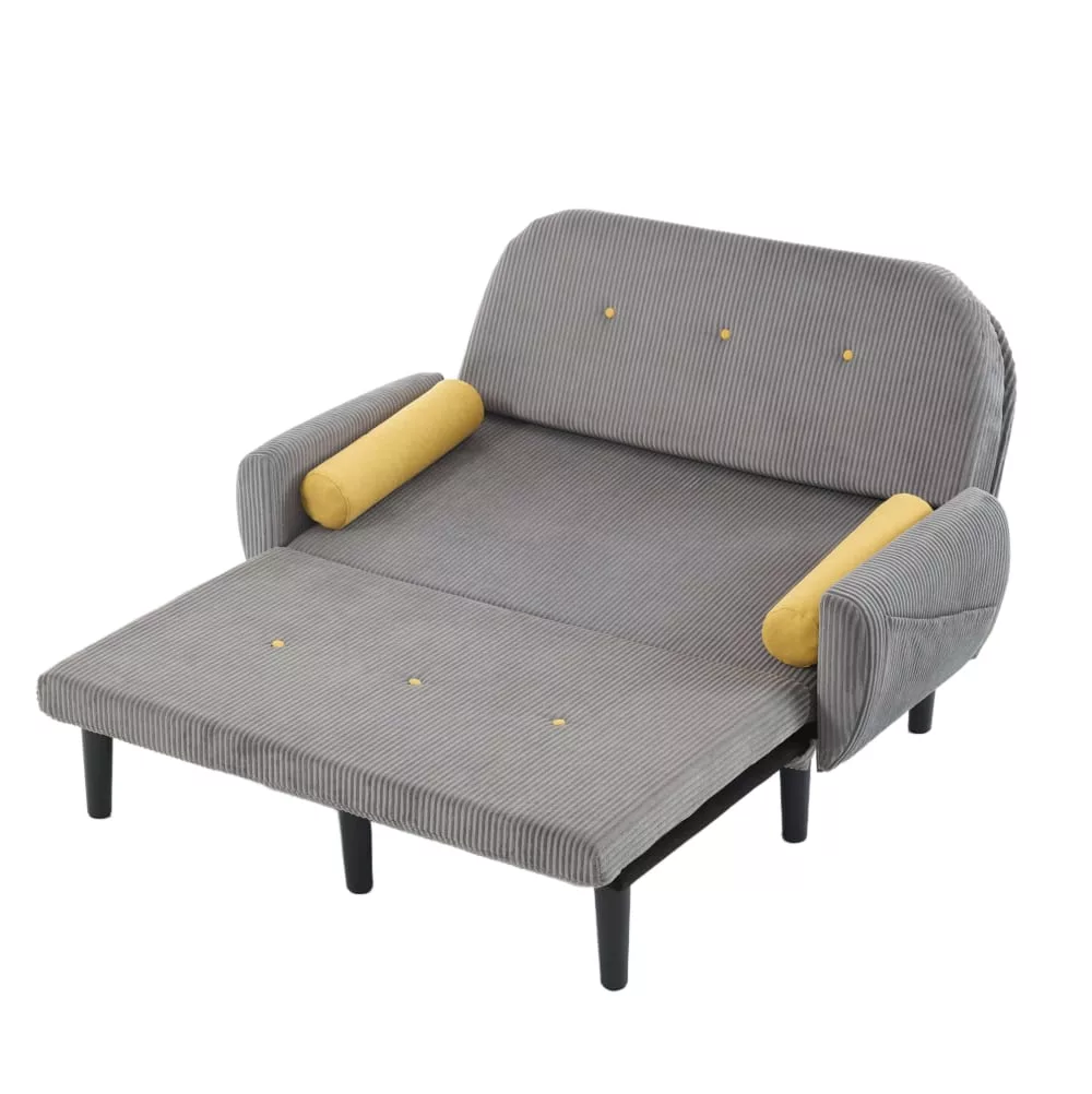 Canapé modulable en velours polyester côtelé avec coussins