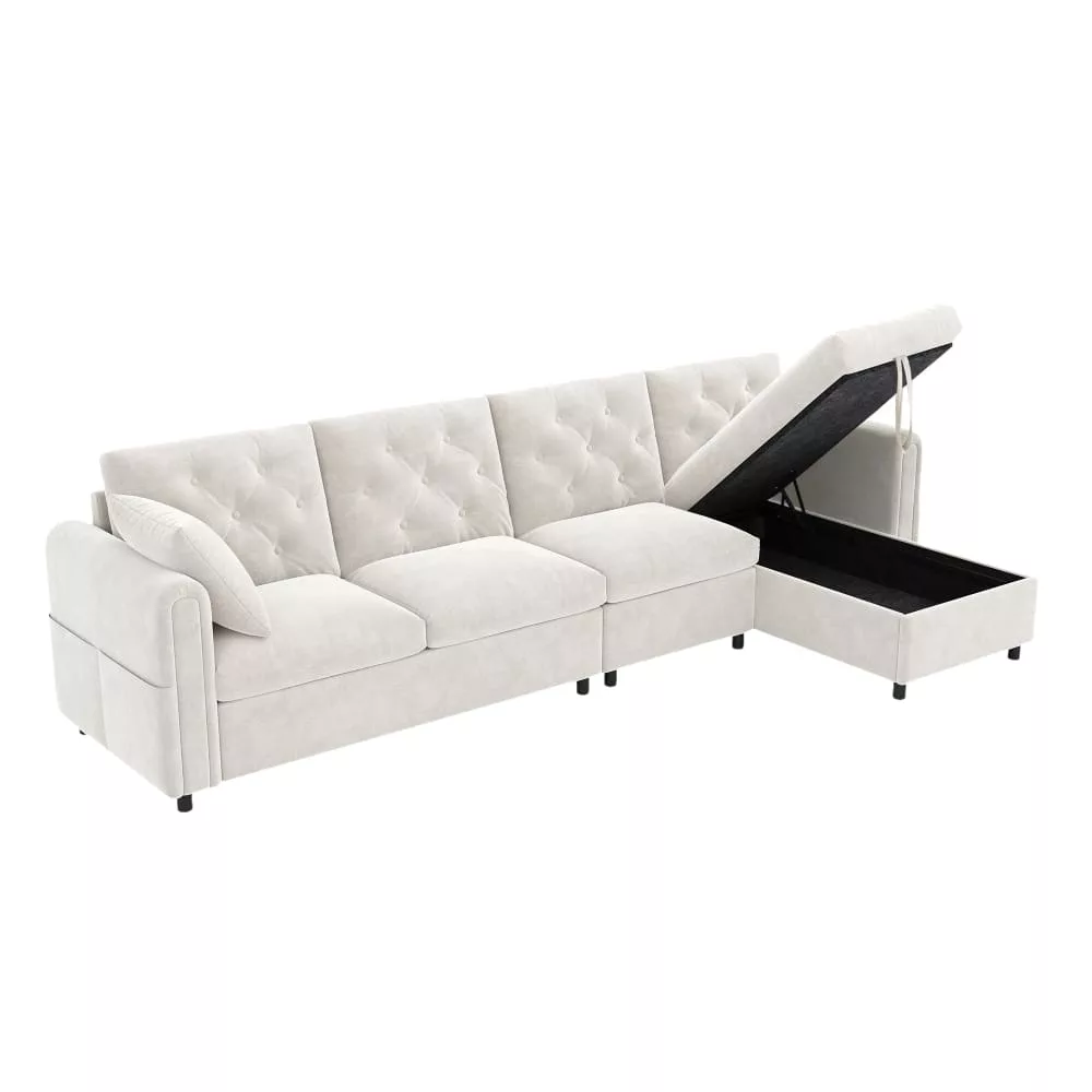 Canapé d'angle convertible en velours polyester