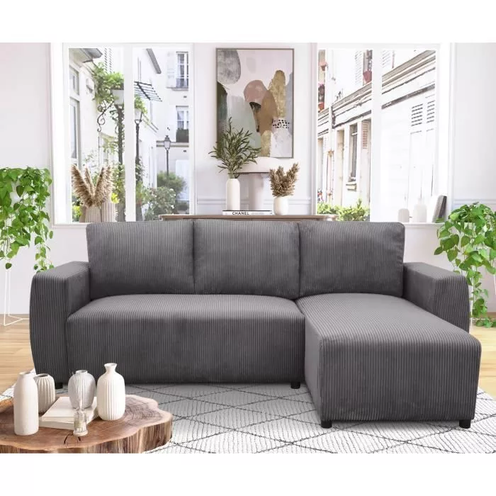Canapé d'angle convertible réversible 3-4 places PHARELL – velours côtelé