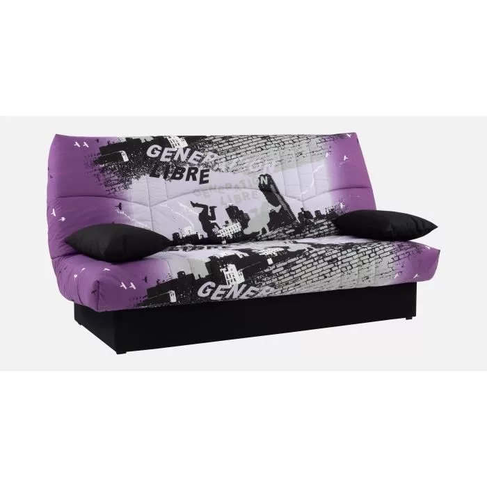 Canapé convertible clic clac 3 places – Tissu motif Street City