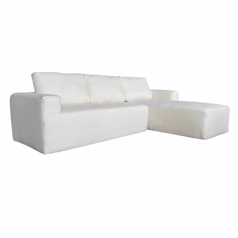 Canapé angle 4 places tissu bouclette et méridienne l265 cm Clay