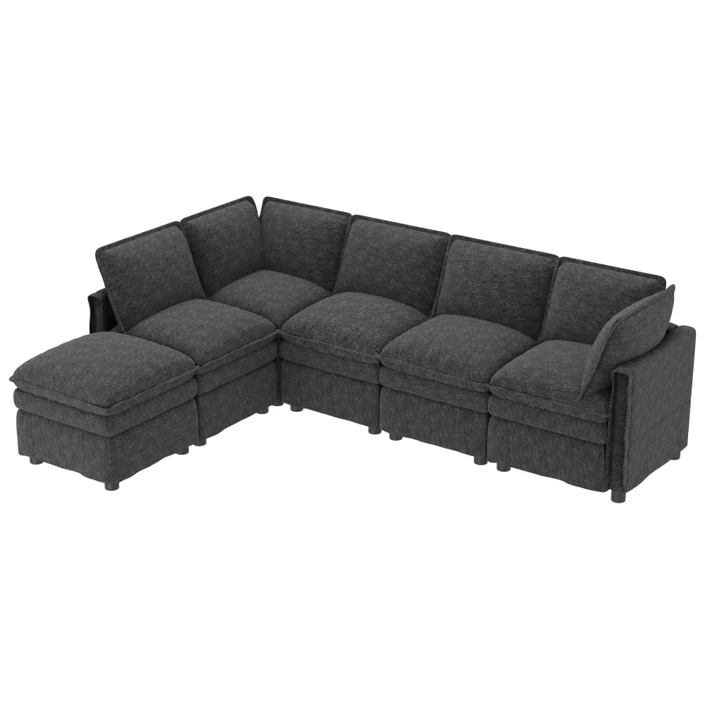 Canapé modulable 6 places en chenille avec couchage