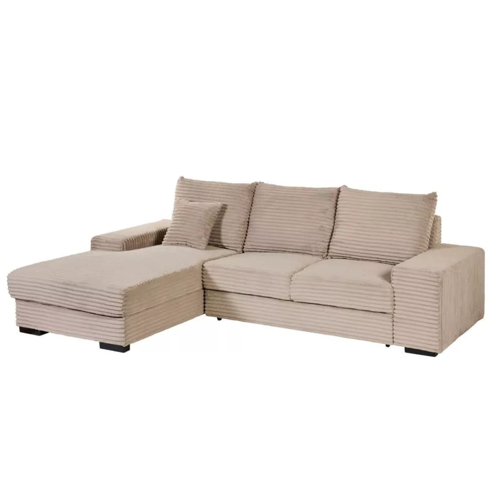 Canapé d'angle convertible tissu côtelé 2 coussins