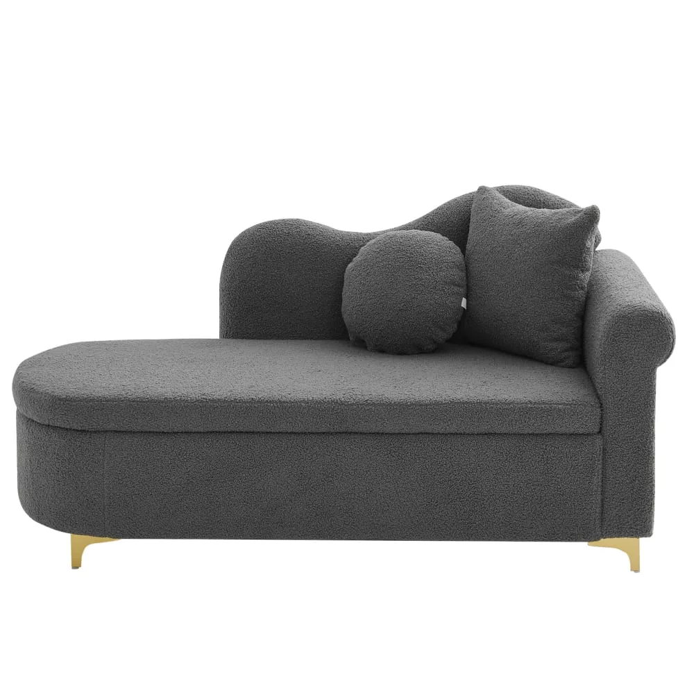 Canapé d'angle 3 places en velours polyester avec pouf coffre