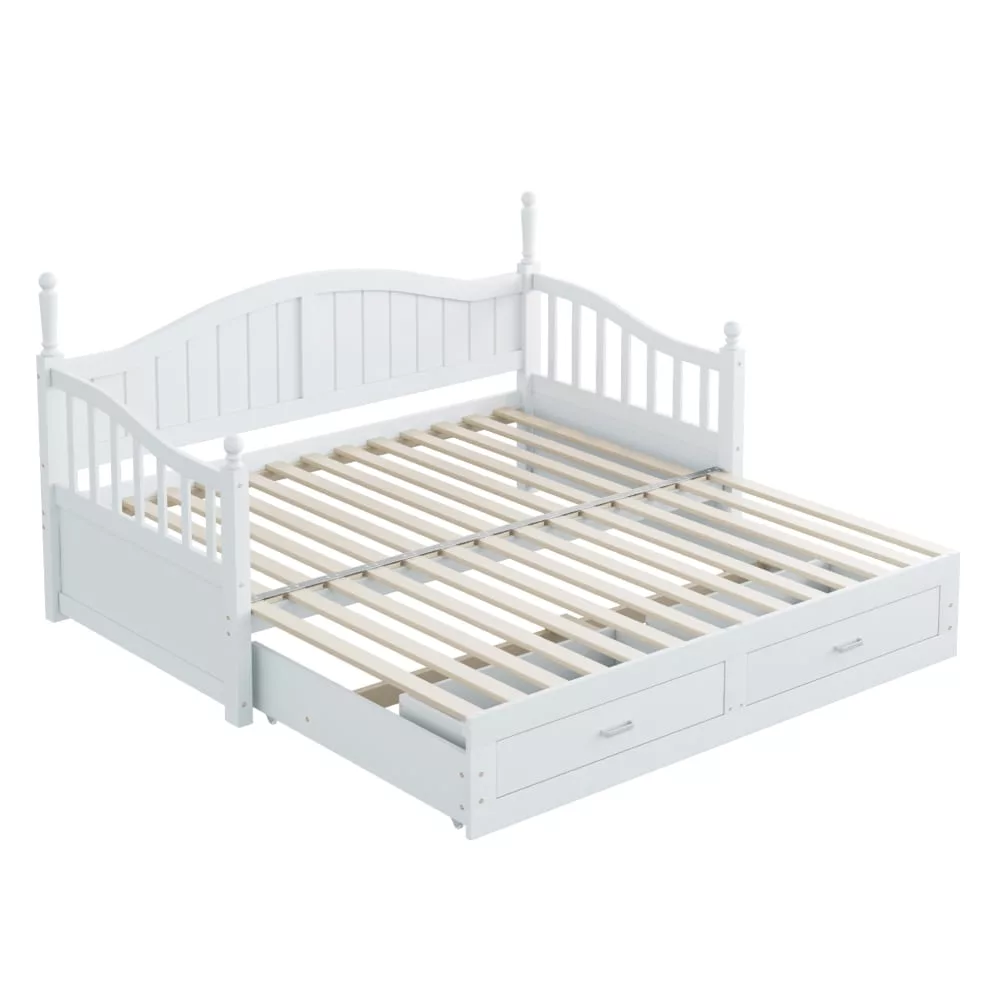 Canapé-lit extensible en pin avec tiroirs