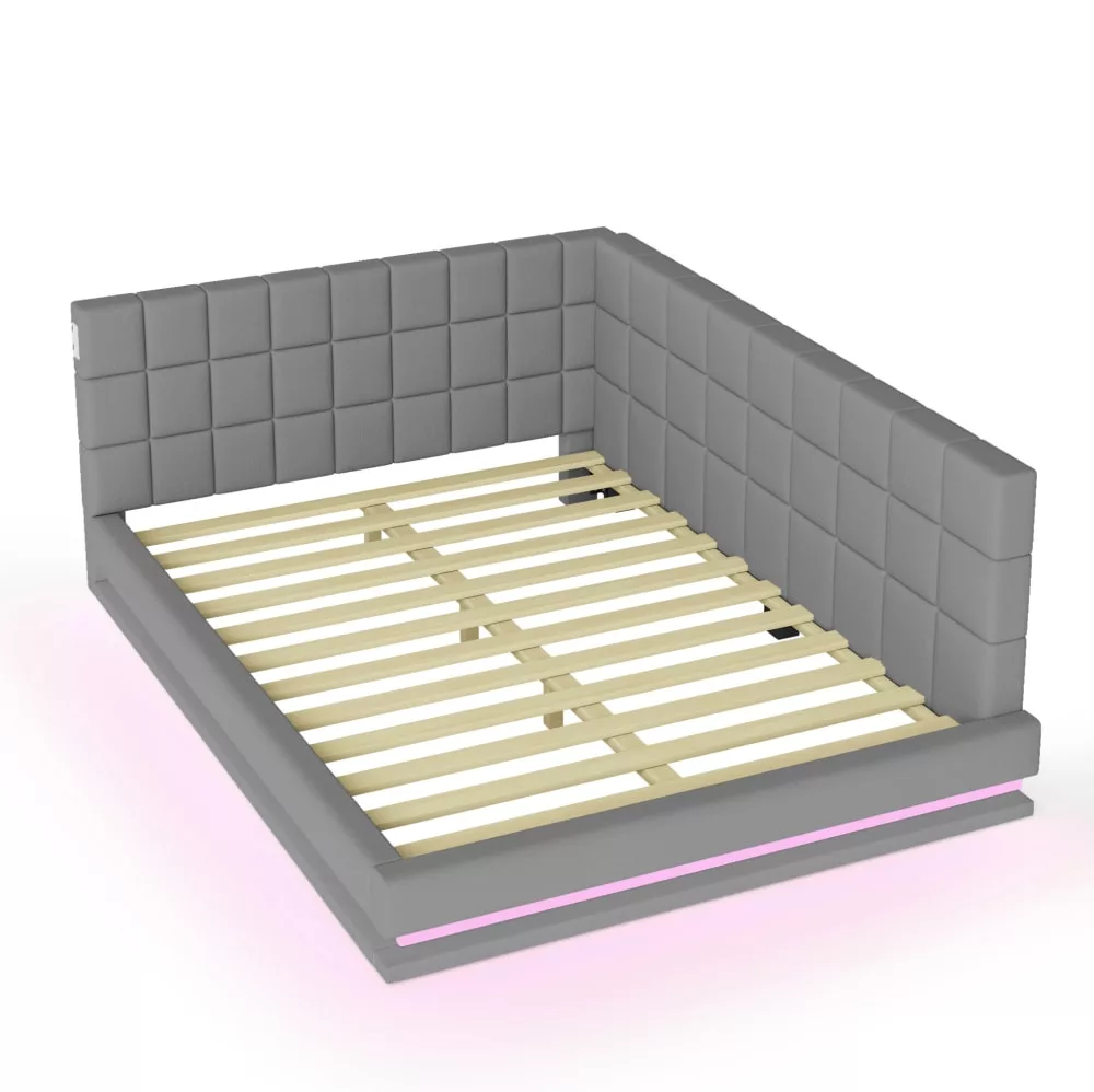 Canapé-lit en polyester effet lin avec led et usb
