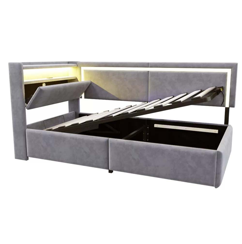 Canapé-lit en velours polyester avec led