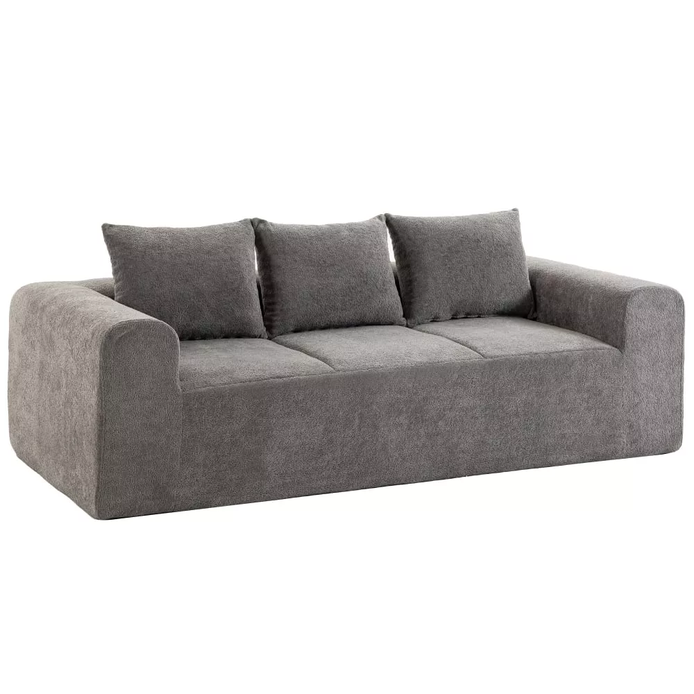 Canapé 3 places assise et accoudoirs larges 3 coussins chenille