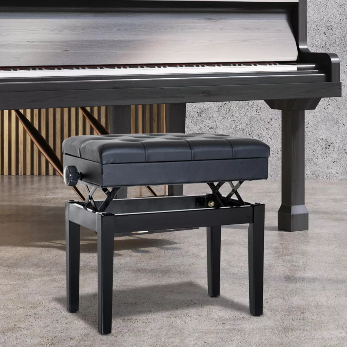 Homcom Banquette Tabouret Siège pour Piano Hauteur Réglable Coffre de Rangement Interne