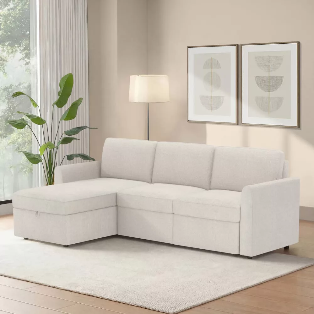 Canapé 3 places en tissu avec rangement et méridienne réversible