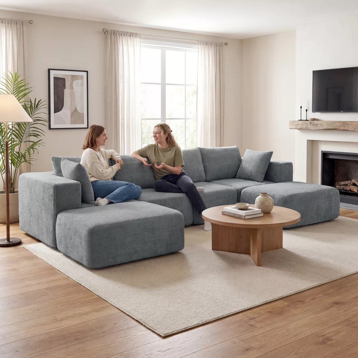 HOMCOM Canapé modulable d'angle en tissu effet velours et mousse avec coussins