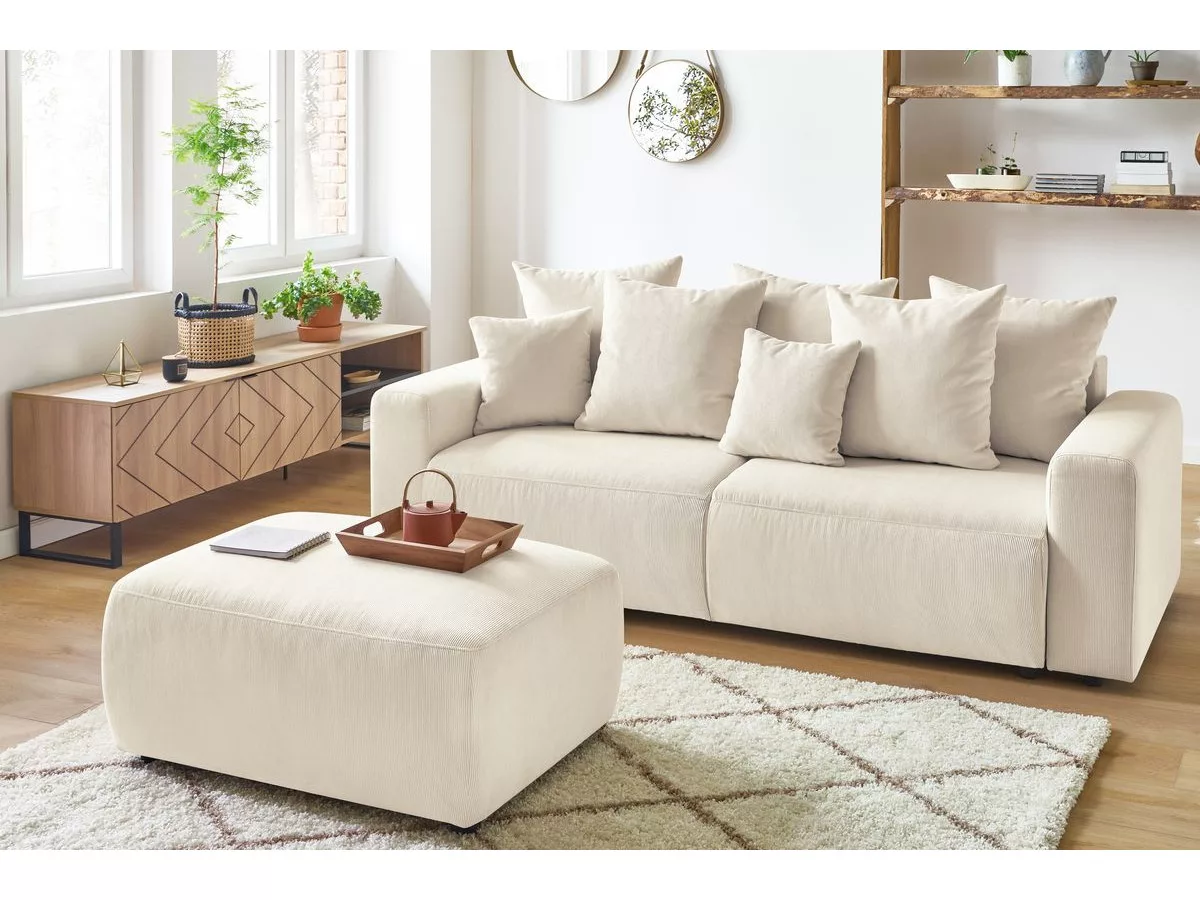 Canapé convertible coffre envy velours côtelé avec pouf