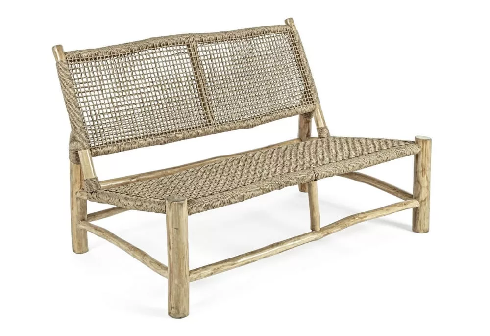 Canapé 2 places en bois de teck et fibres synthétiques tissées