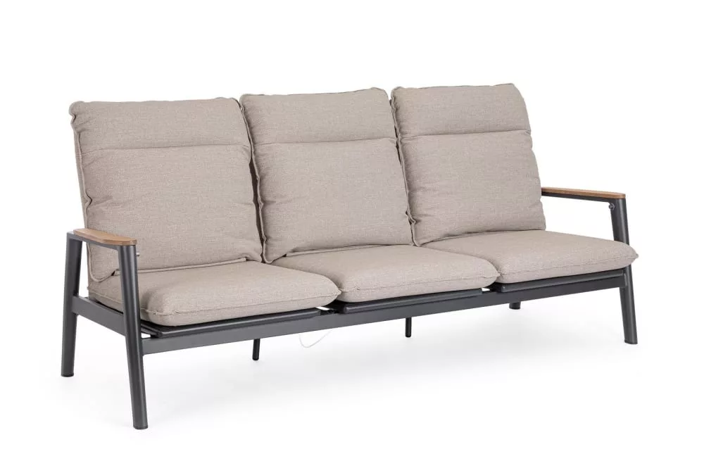 Canapé inclinable 3 places en aluminium textilène et teck
