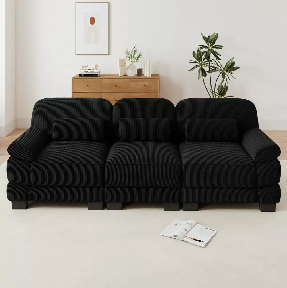 Canapé modulable avec coussins, velours côtelé