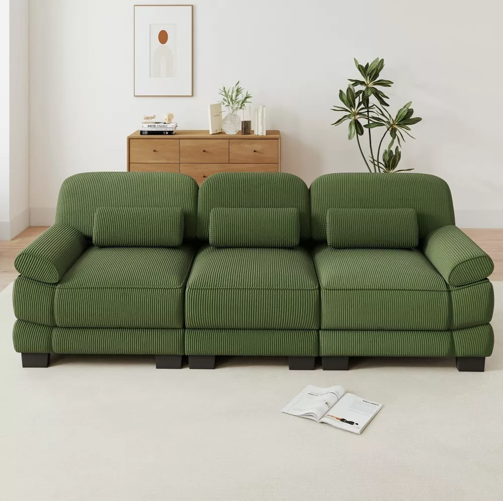 Canapé modulable avec coussins, velours côtelé