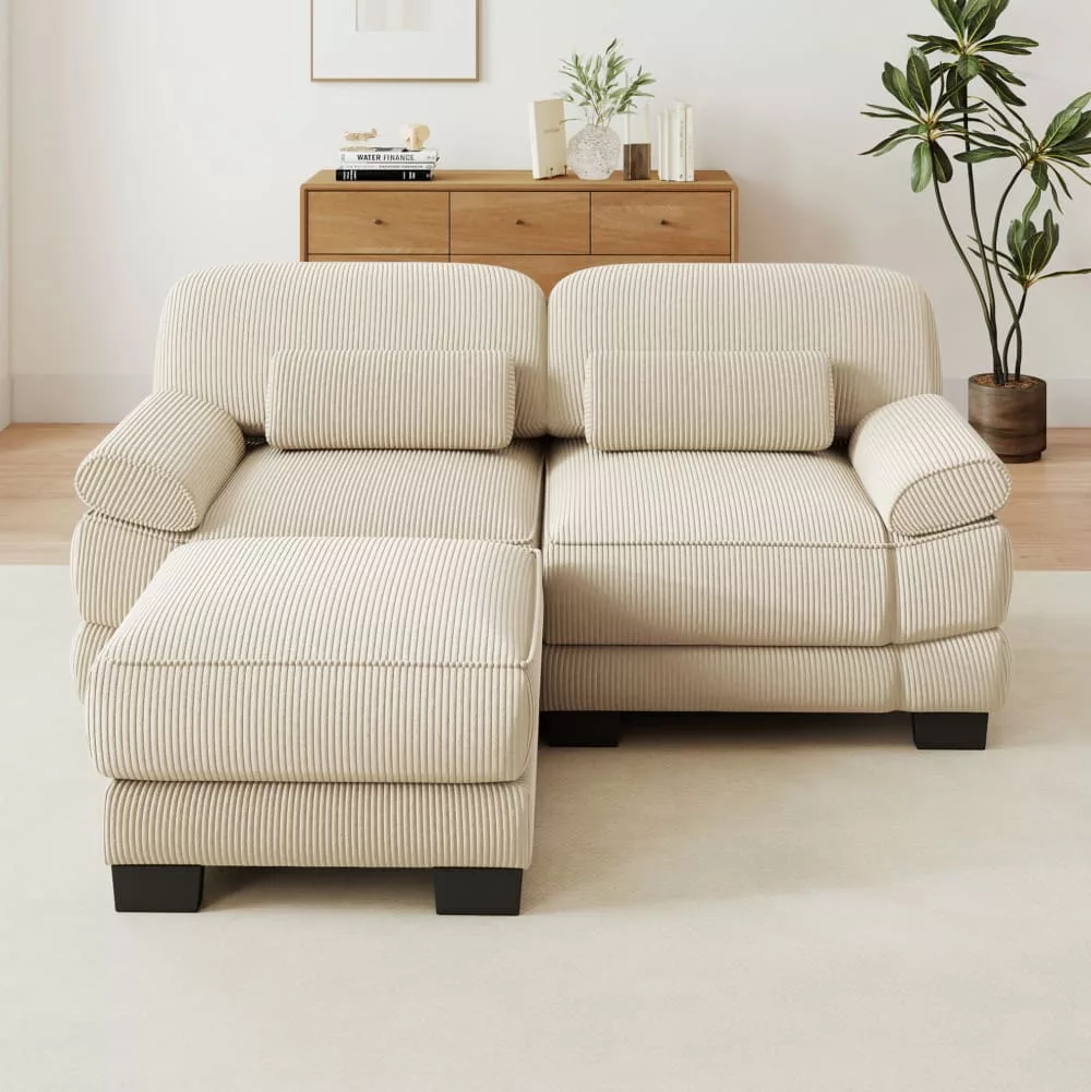 Canapé d'angle modulable, avec pouf, velours côtelé