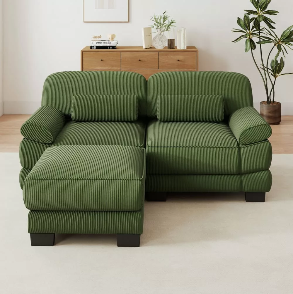 Canapé d'angle modulable, avec pouf, velours côtelé
