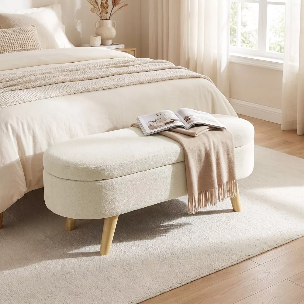 Banquette coffre de rangement design scandinave bois velours