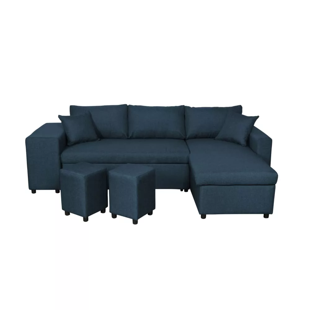 Canapé d'angle convertible et poufs en tissu – Oslo