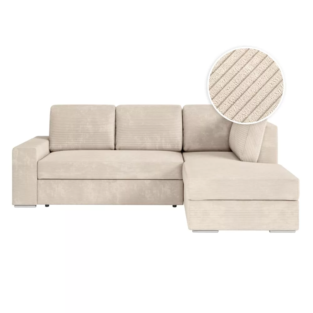 Canapé d'angle convertible avec coffre en velours côtelé – Aden
