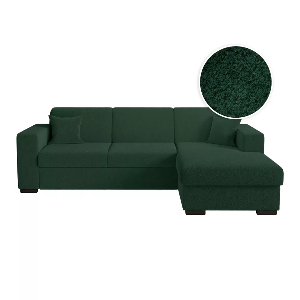 Canapé d'angle convertible et coffre en tissu bouclette – Fuji