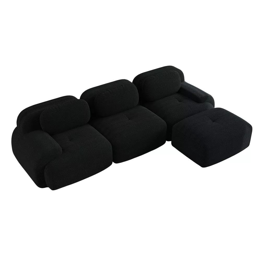 Canapé modulable 3 places avec accoudoirs et velours côtelé