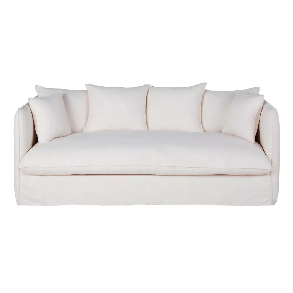 Canapé convertible 3/4 places en tissu effet lin, matelas 10 cm