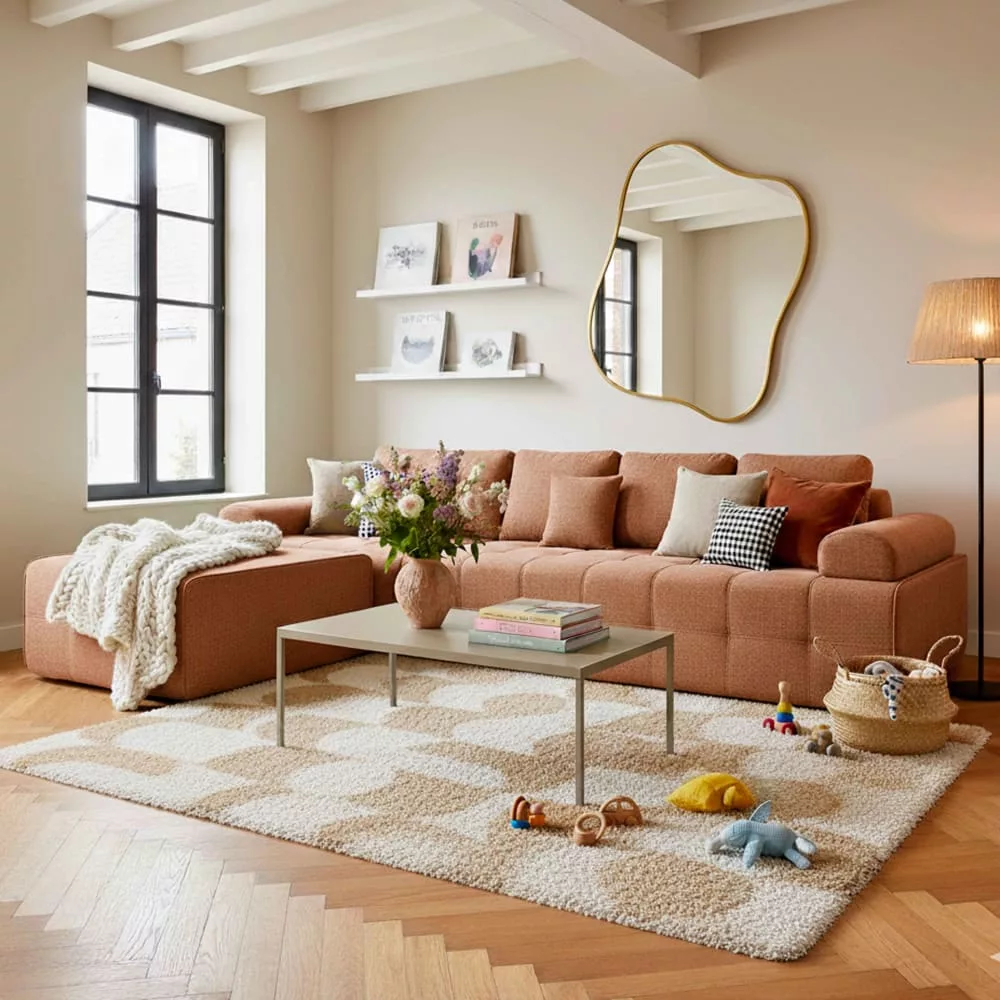 Canapé modulable compressé 4 places tissu avec pouf 282 cm