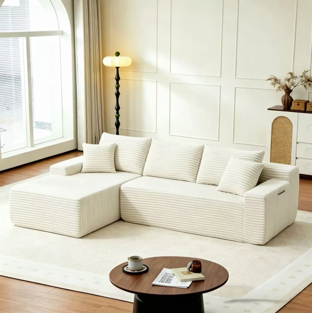 Canapé d'angle modulaire en velours côtelé 239 cm