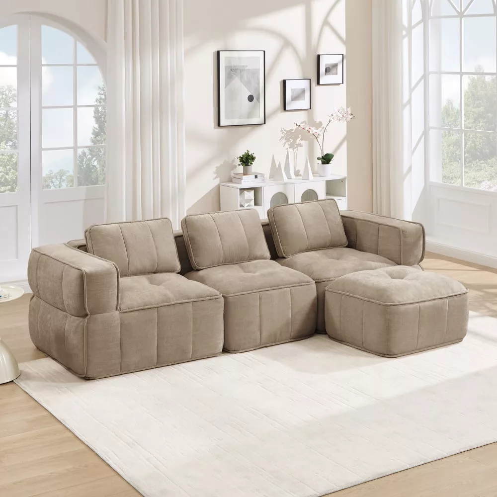 Canapé modulaire d'angle en polyester sans cadre