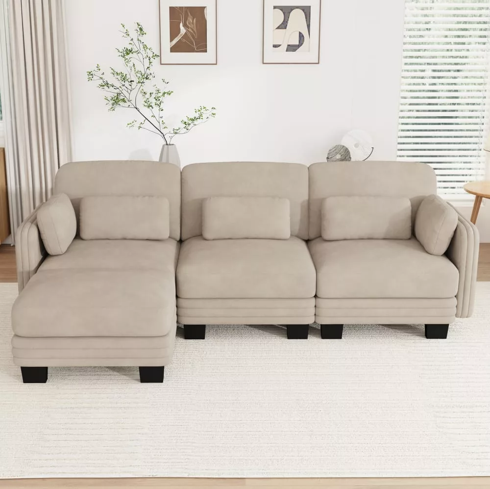 Canapé en chenille avec pouf