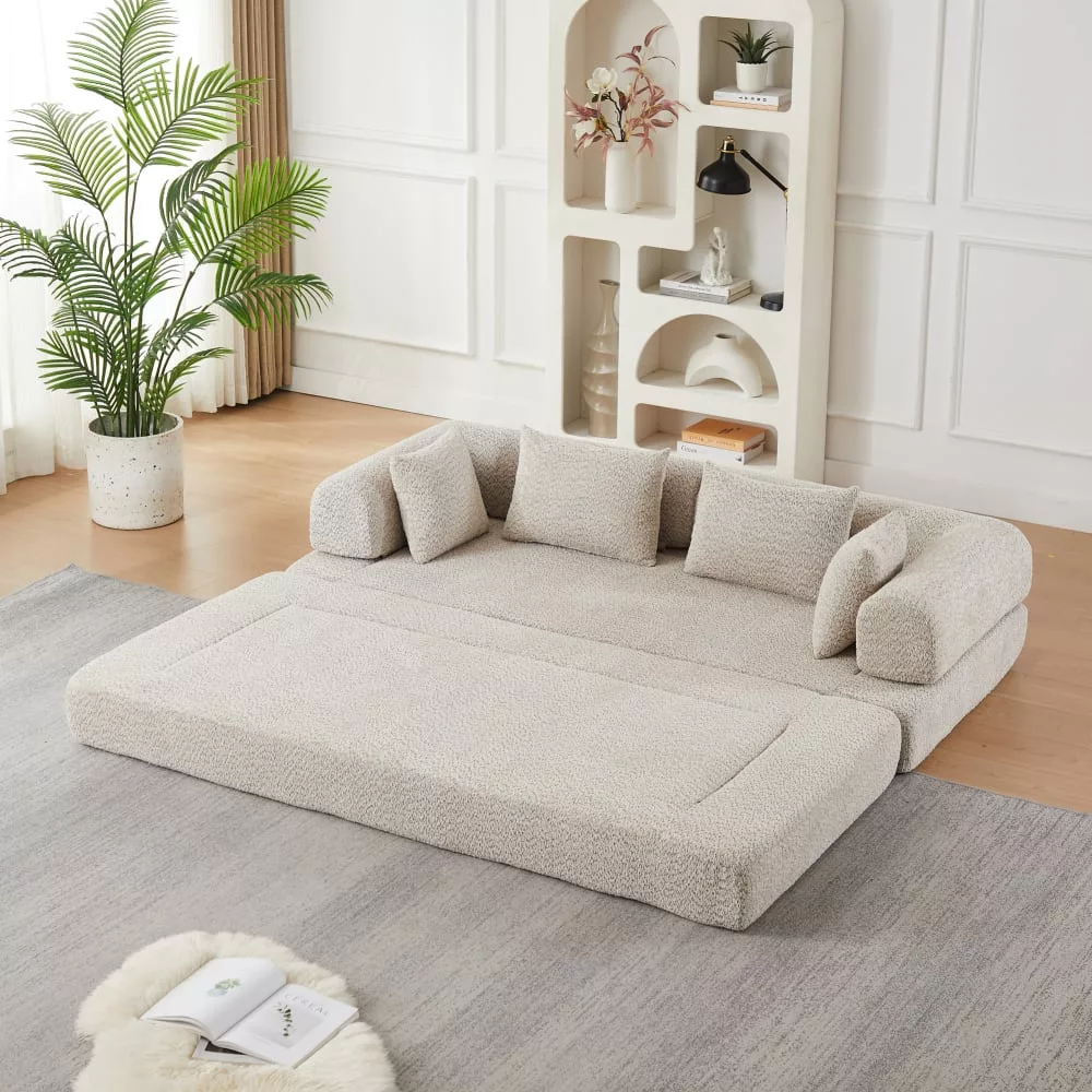 Canapé-lit modulable en chenille avec dossiers réglables
