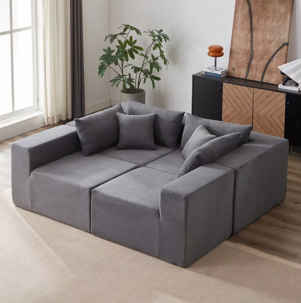 Canapé compressé en velours côtelé avec modules