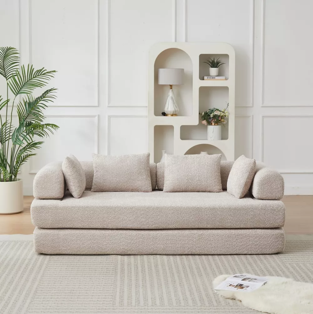 Canapé-lit modulable en chenille avec 4 coussins