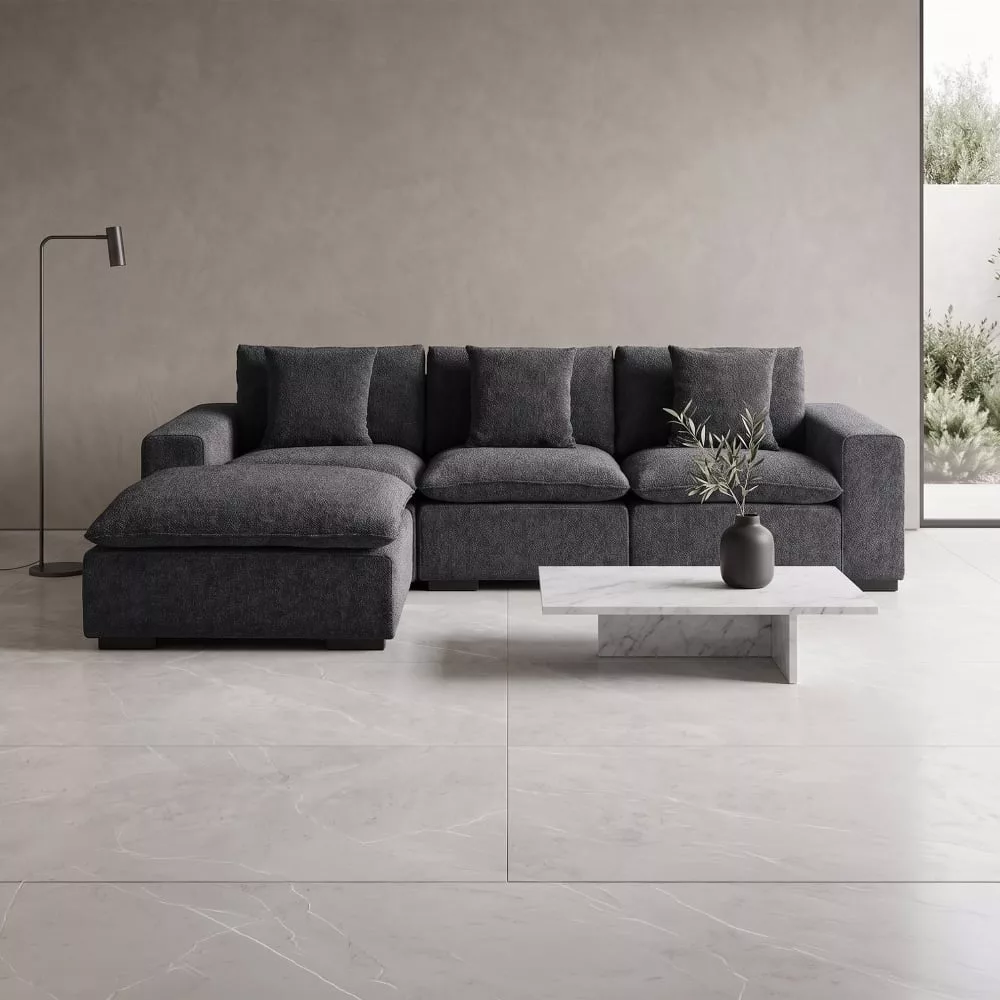 Canapé d'angle modulable et réversible en tissu