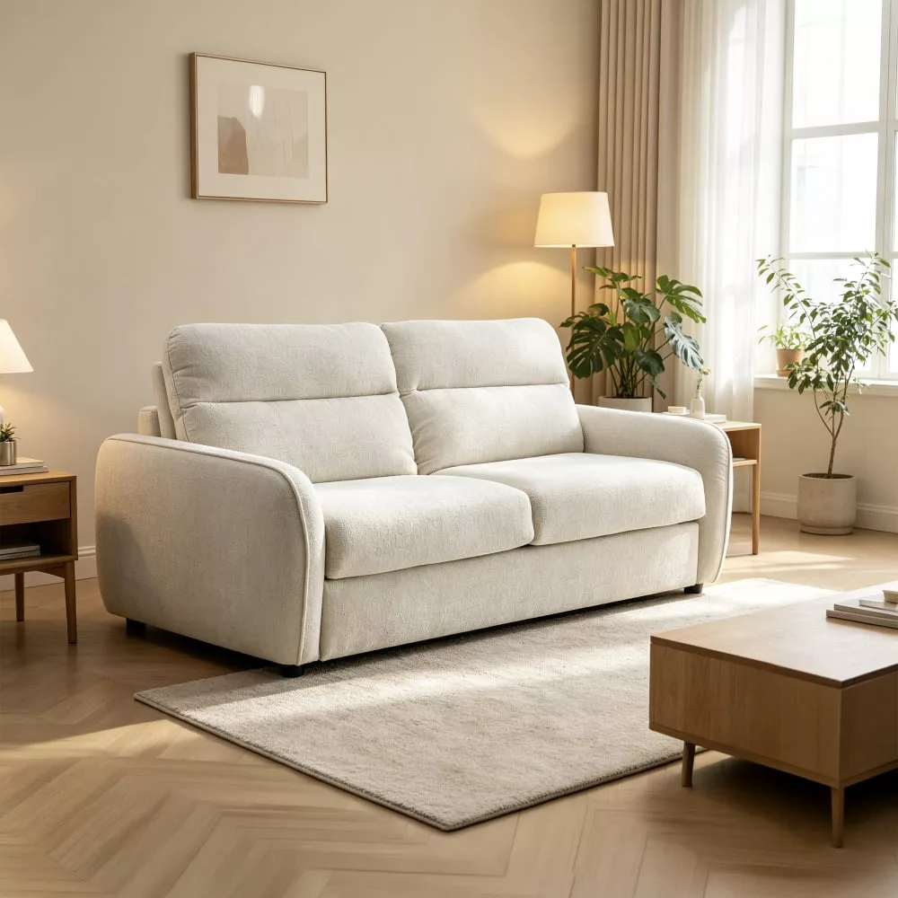Canapé 3 places convertible matelas 12 cm en tissu