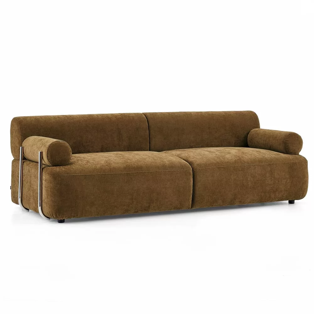 Canapé 3 places en tissu tramé toucher doux caramel