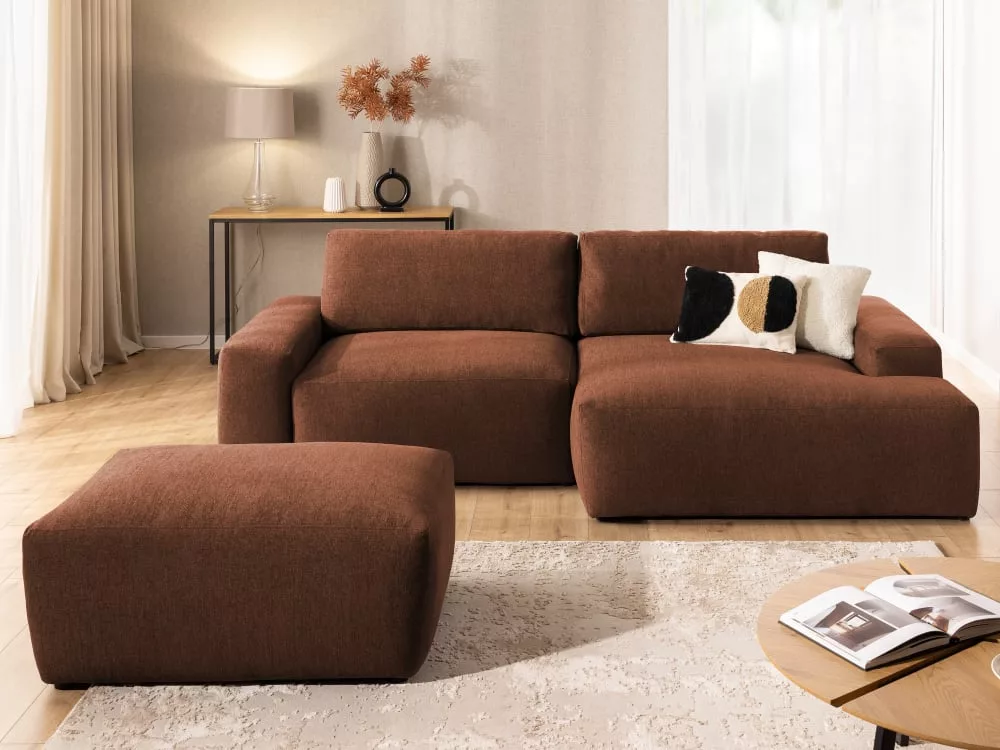Canapé d’angle avec fonction lit et pouf en tissu structuré