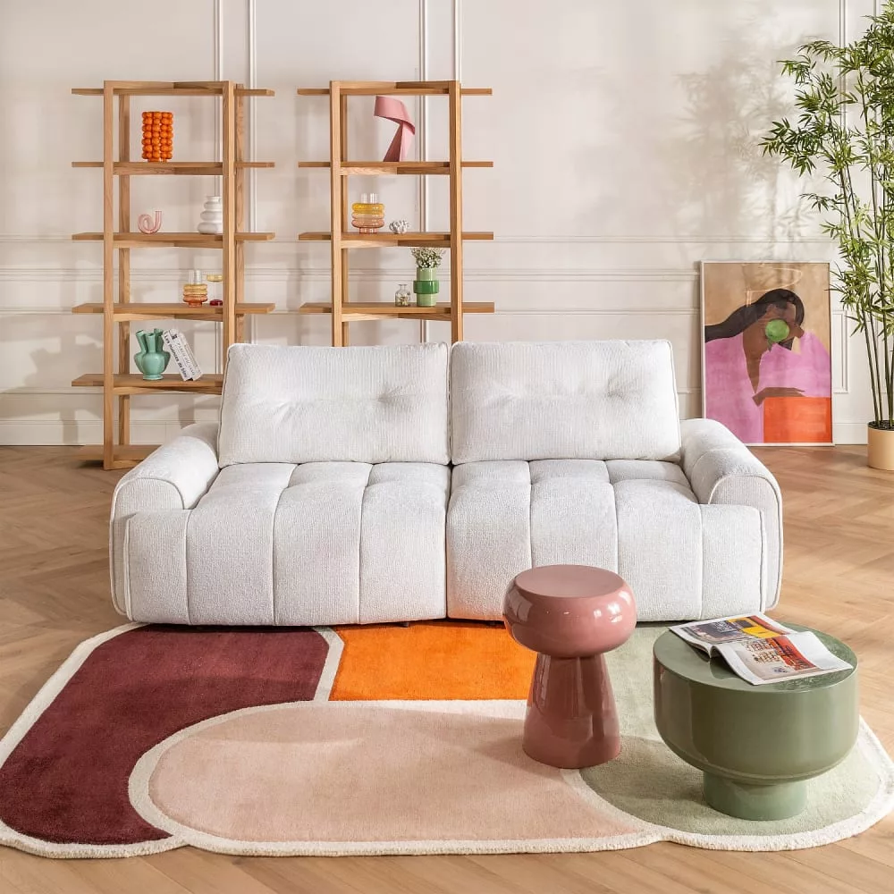 Canapé 3 places en tissu chenille avec assise coulissante électrique