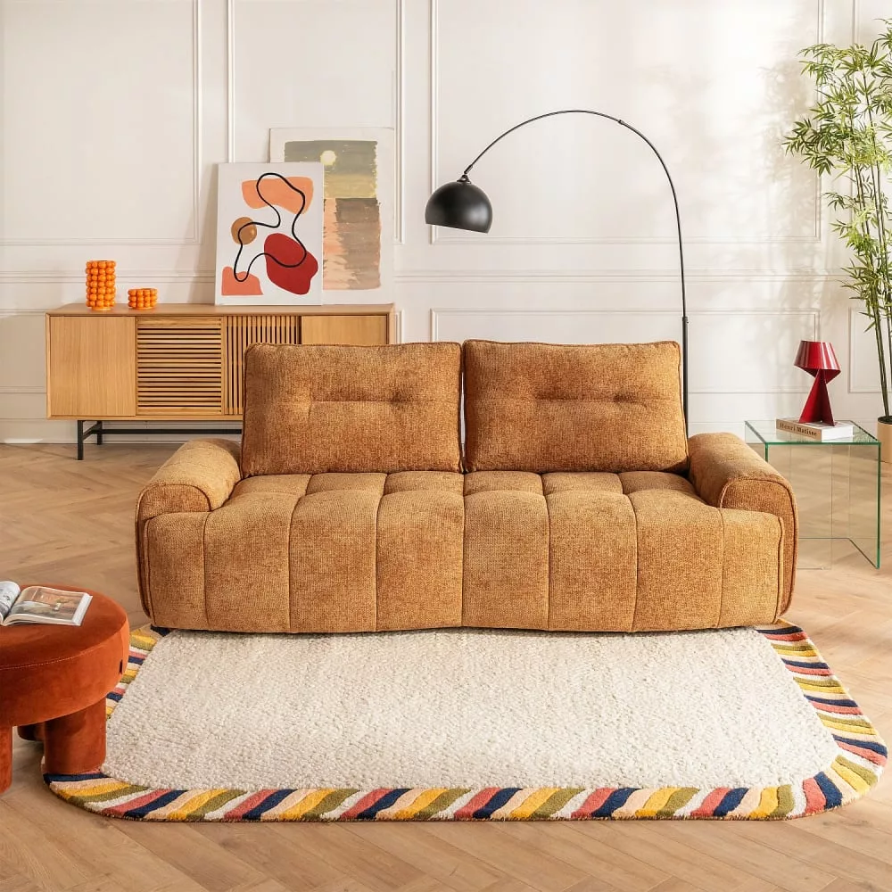 Canapé 2 places en tissu chenille avec dossier avance-recule