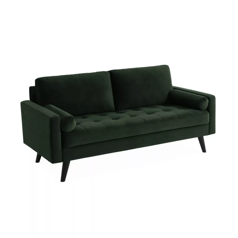Canapé 3 places scandinave fixe. droit. pieds bois Velours anglais