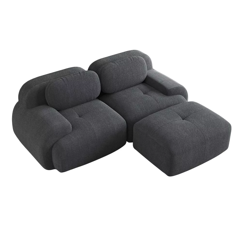 Canapé modulable 2 places avec accoudoirs et velours côtelé